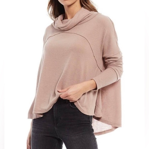 Free People - Cozy Time Funnel Neck Top in Chocolate tan color size s - Picture 1 of 9